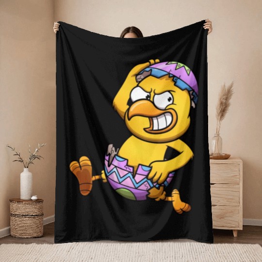 Running Little Chick In An Easter Egg Throw Blankets