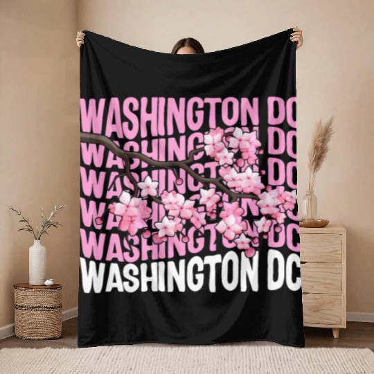 Washington DC Throw Blankets, Cherry Blossom Floral Pop