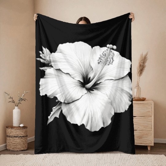 Hibiscus Flower Sketch Throw Blankets