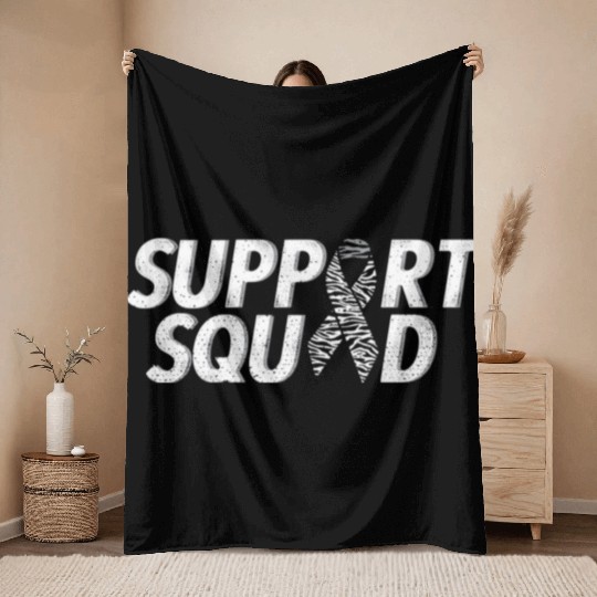 Support Squad Zebra Ribbon Carcinoid Cancer Awaren Throw Blankets