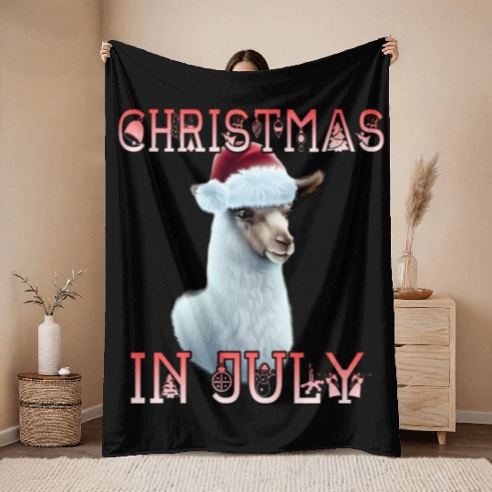 Festive alpaca - Christmas in July Throw Blankets