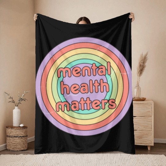 Mental Health Matters | Retro Circle Peach Candy Throw Blankets