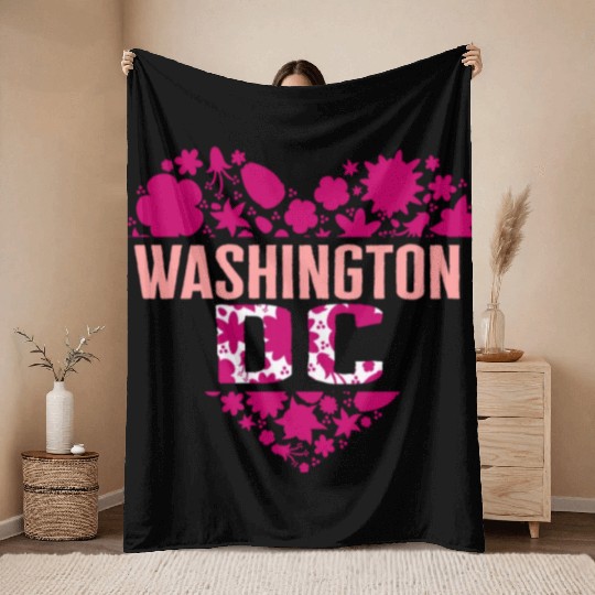 Washington DC Throw Blankets, Cherry Blossom Heart Floral