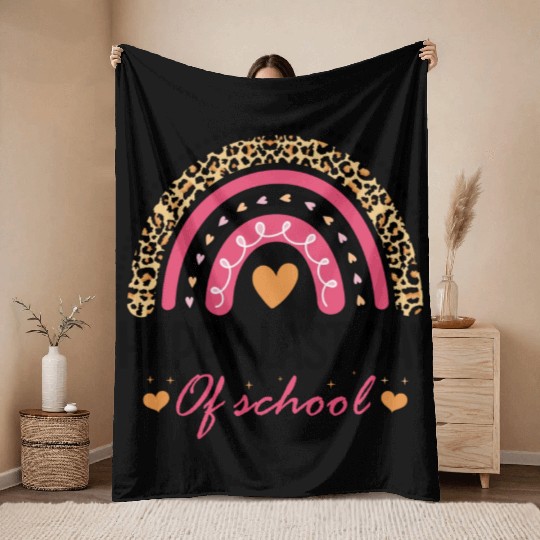 Leopard Rainbow Last Day Of School Teacher Throw Blankets