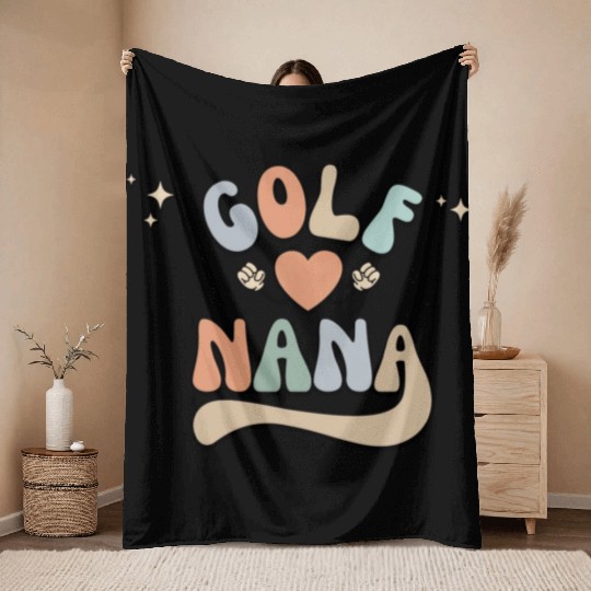 Retro Golf Nana Mothers Day Throw Blankets