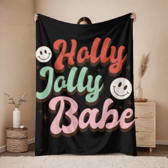Holly Jolly Babe Throw Blankets