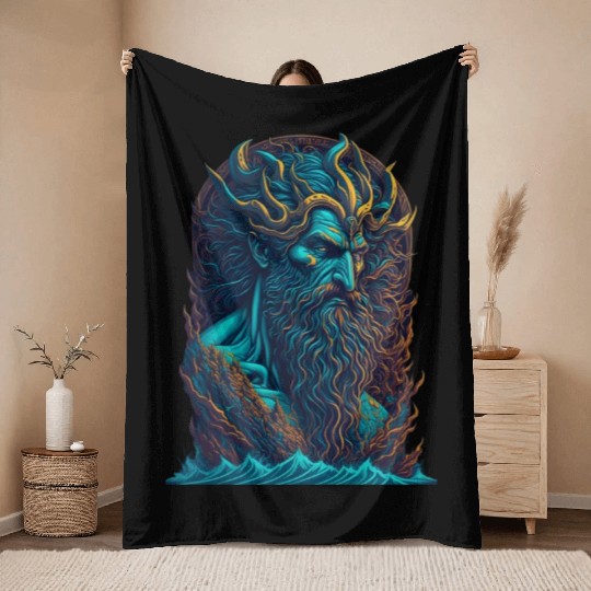 Poseidon Water Sea Ocean Colorful Throw Blankets