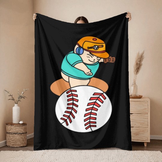 Cute Chibi Baseball Pitcher Throw Blankets