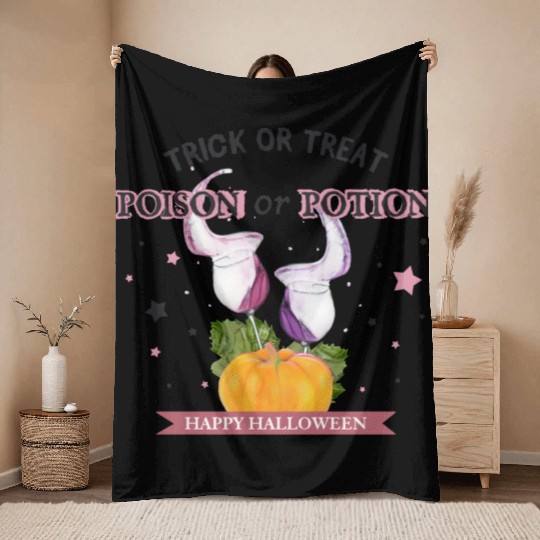 Happy Halloween Trick or Treat Poison or Potion Throw Blankets