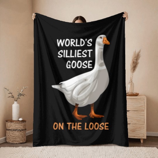 World s Silliest Goose On The Loose Funny Silly Throw Blankets