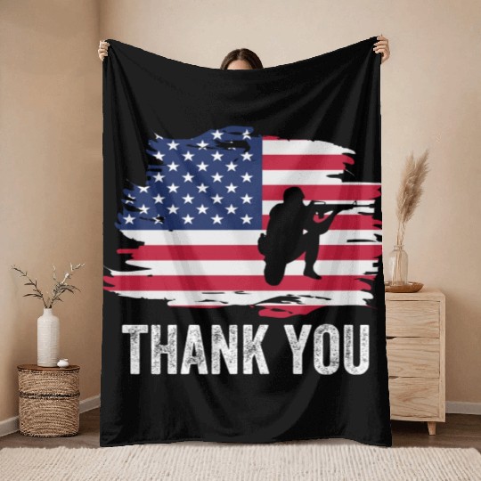 Thank You Us Flag Memorial Day Throw Blankets