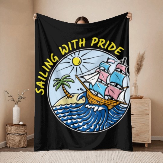 LGBTQ Sailing Ship with Transgender Flag, Vacation Throw Blankets
