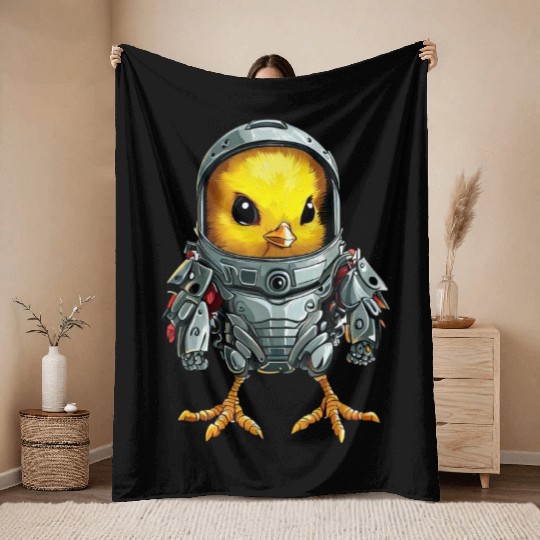Chicken in Mech Suit, Futuristic Robot Design Throw Blankets