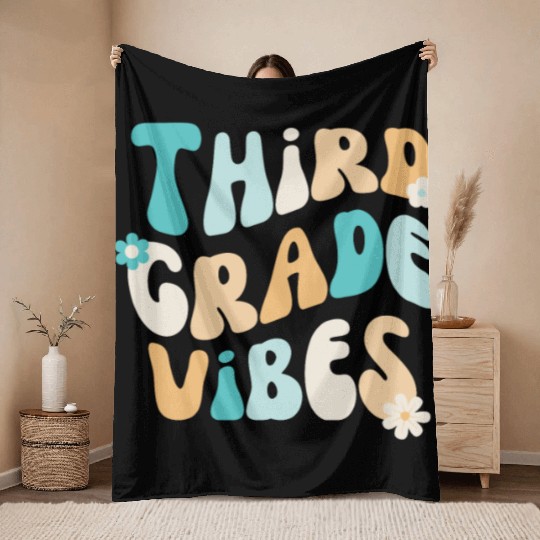 Back To School Third Grade Vibes Colorful Groovy Throw Blankets