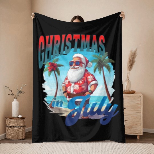 Santa at the Beach | Christmas In July Throw Blankets