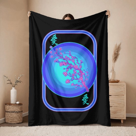 Cherry Blossom Throw Blankets, Vaporwave Sakura Flowers