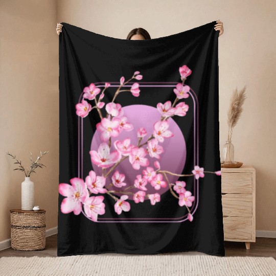 Cherry Blossom Throw Blankets, Pink Sakura Kawaii