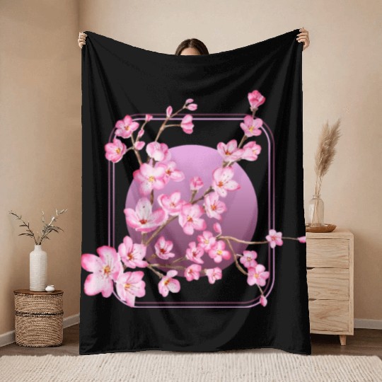 Cherry Blossom Throw Blankets, Pink Sakura Kawaii