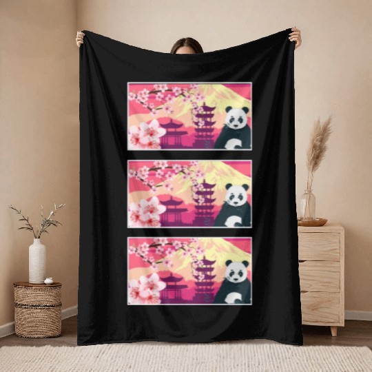 Cherry Blossom Throw Blankets, Women's Panda Sakura Kawaii