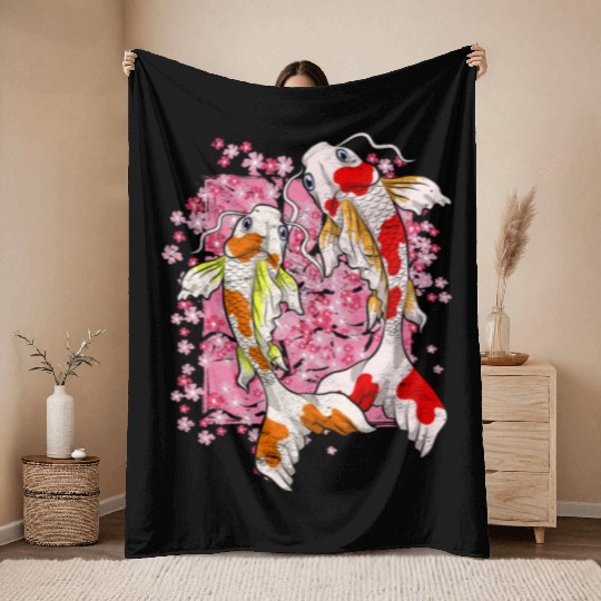 Sakura Koi Fish Gift Cherry Blossom Koi Carp Throw Blankets