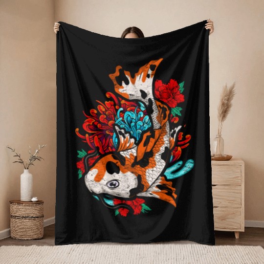 Koi fish farmer gift colorful koi carp Throw Blankets