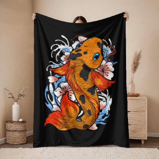 Koi fish farm gift colorful koi carp Throw Blankets