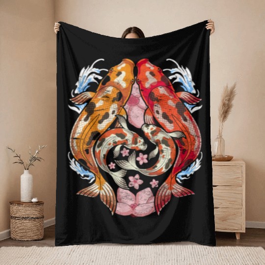 Japan cherry blossom gift sakura koi carp Throw Blankets