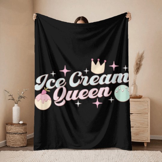 Ice Cream Queen, Happy Summer Holiday Throw Blankets
