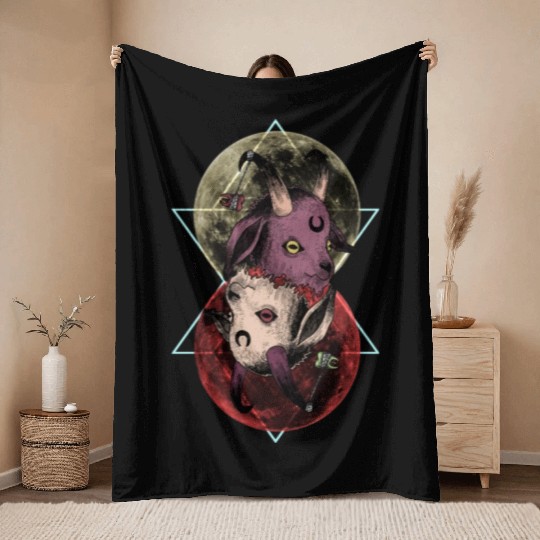 As Above So Below Goat Throw Blankets