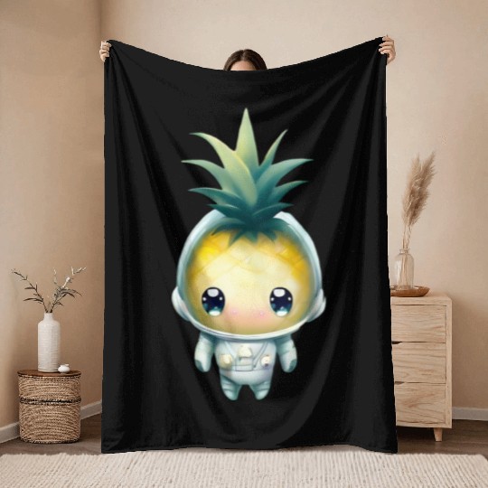 Kawaii astronauts pineapple Throw Blankets