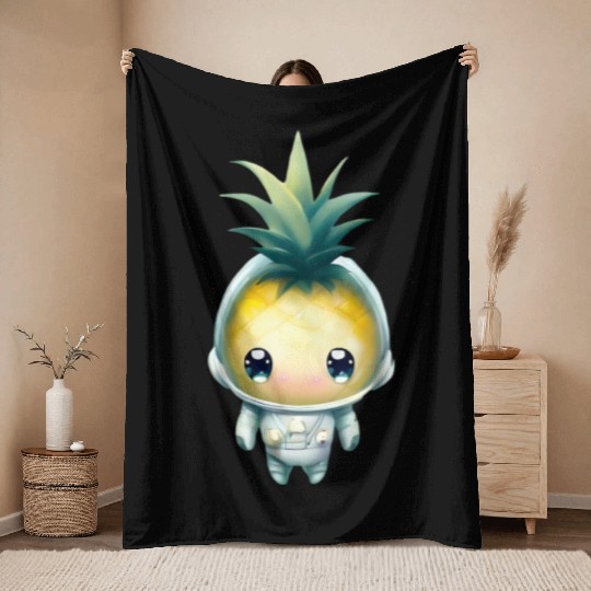 Kawaii astronauts pineapple Throw Blankets