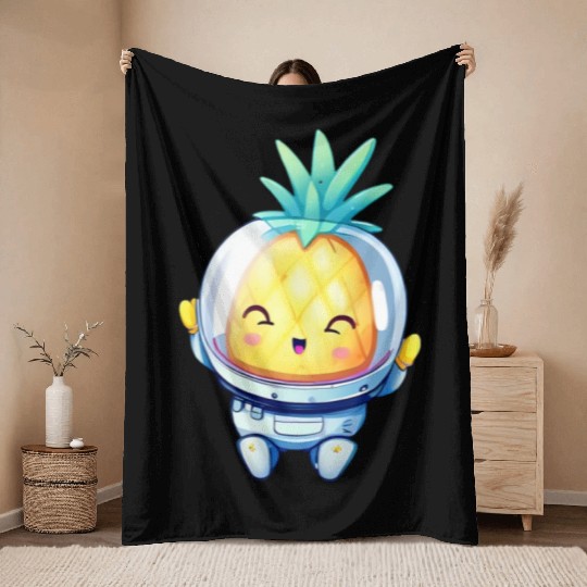 Kawaii astronauts pineapple Throw Blankets
