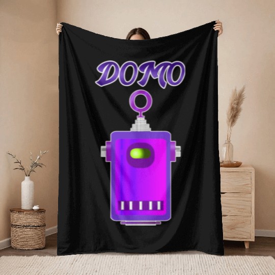 Domo Robot 2 Purple 70s Throw Blankets