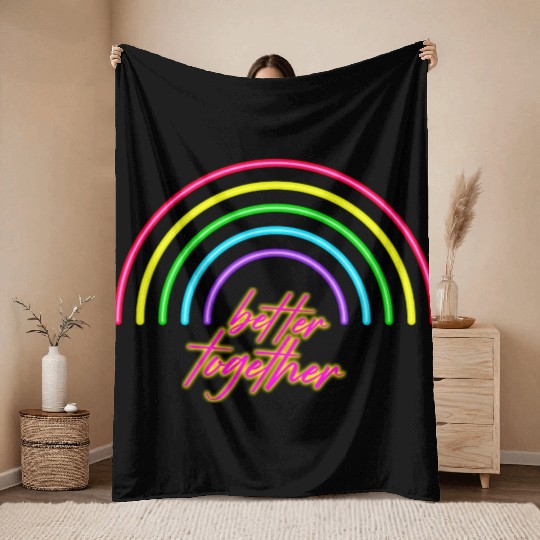 Better Together Neon Rainbow vintage Throw Blankets