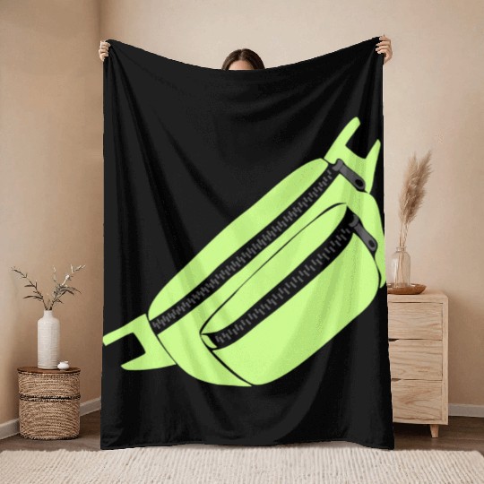 Lime Green Fanny Pack Illustration Throw Blankets