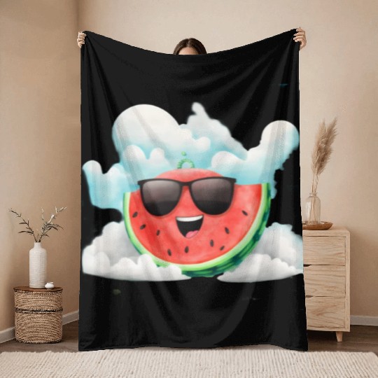 Cute Watermelon Party Summer Melon Fruit Throw Blankets