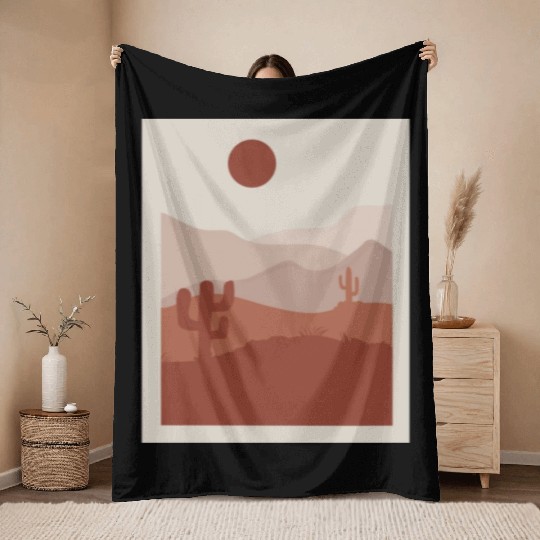 desert sand and sun orange and gray Throw Blankets