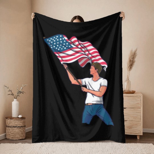 Waving Usa Flag Throw Blankets