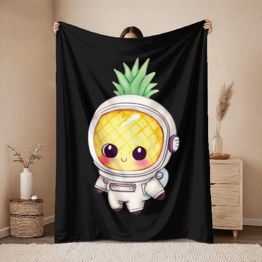 Kawaii astronauts pineapple Throw Blankets