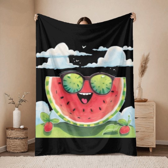 Cute Watermelon Party Summer Melon Fruit Throw Blankets