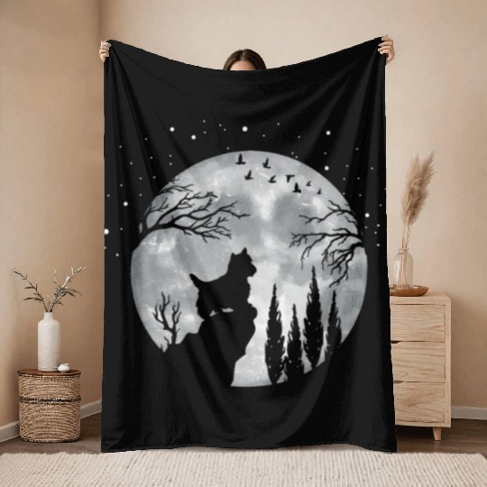 Yorkshire Terrier Full Moon At Night Pet Yorkshire Throw Blankets