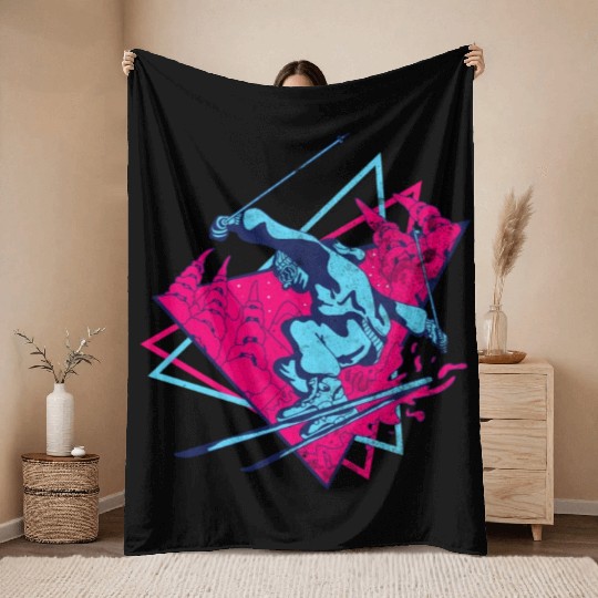 Ski 80S 90S Skiing Throw Blankets