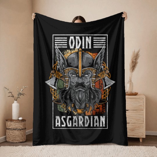 Odin Valhalla Symbol Throw Blankets