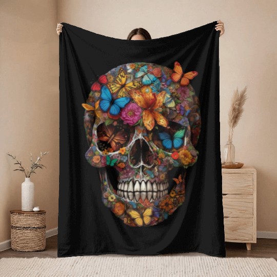 Skull and Butterflies - Stupid Throw Blankets