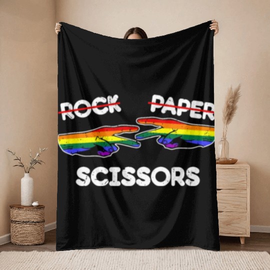 Rock Paper Scissors Funny Lesbian Pride LGBT Fun Throw Blankets