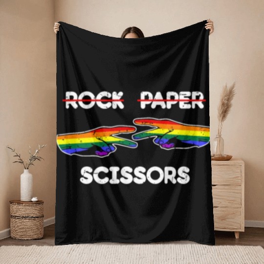 Rock Paper Scissors Funny Lesbian Pride LGBT Cool Throw Blankets