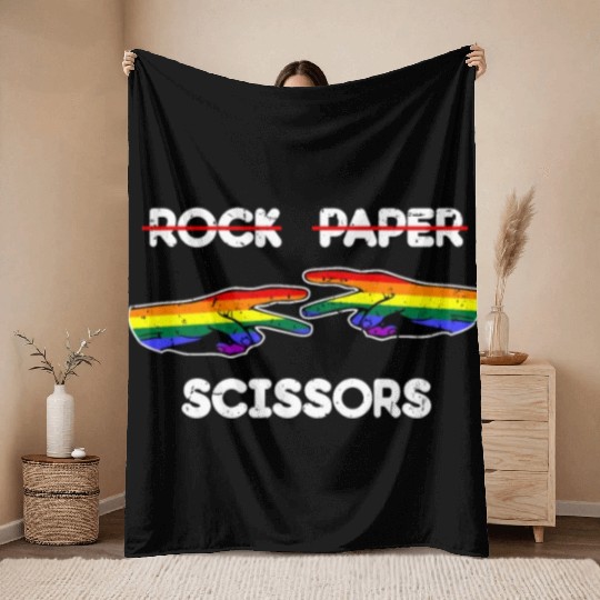 Rock Paper Scissors Funny Lesbian Pride LGBT Cool Throw Blankets