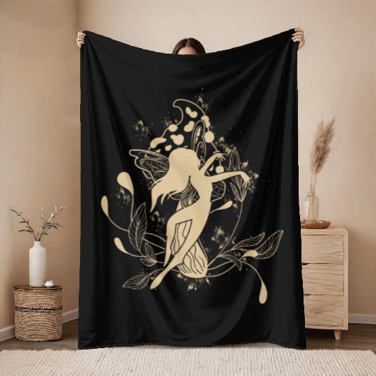 Fairy Throw Blankets, Fairycore Dancing Fairy Mushroom