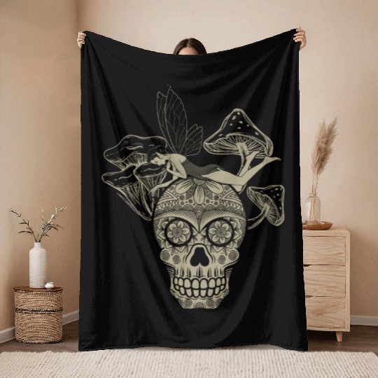 Fairy Throw Blankets, Fairycore Skull Skeleton And