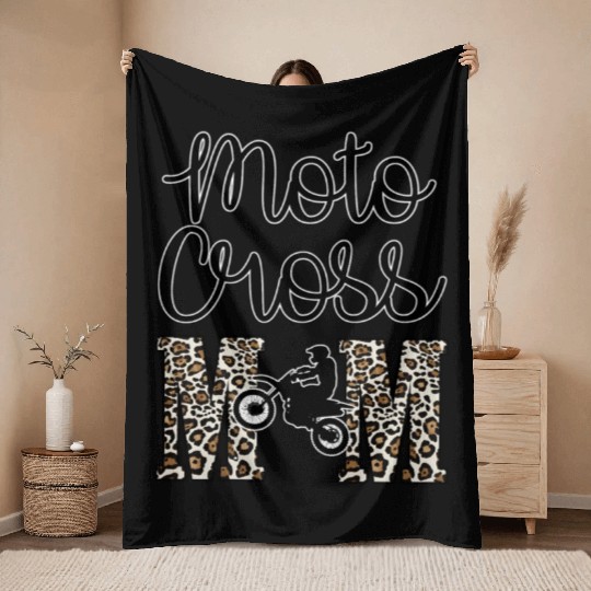 Moto X Motocross Mama Mom Racing Dirtbike Race Day Throw Blankets